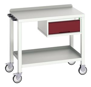 16922800.** verso mobile welded bench with 1 drawer cab & steel top. WxDxH: 1000x600x910mm. RAL 7035/5010 or selected